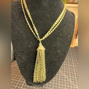 Loft gold tone tassel long statement necklace‎ double or wear long EUC